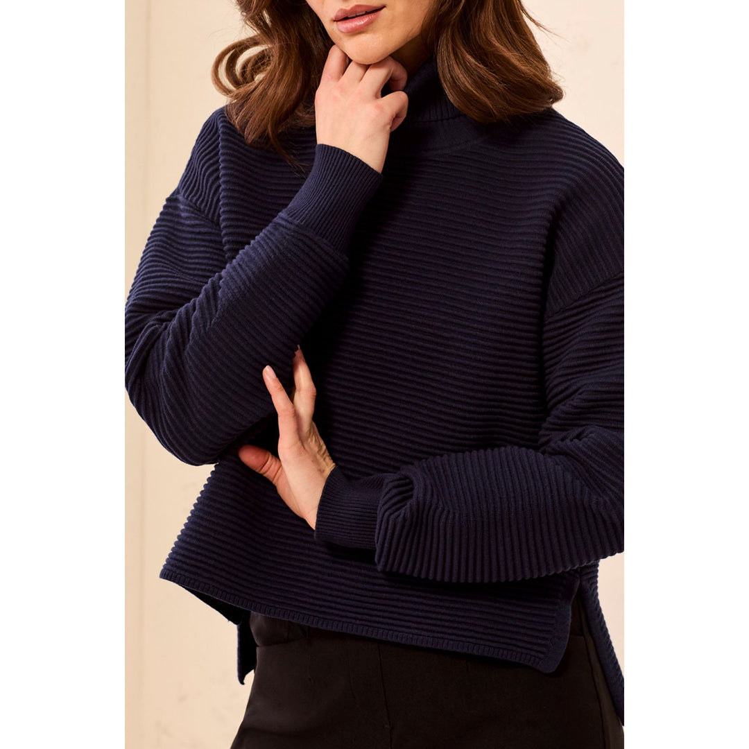 T-Neck High Low Sweater w/ Side Slits