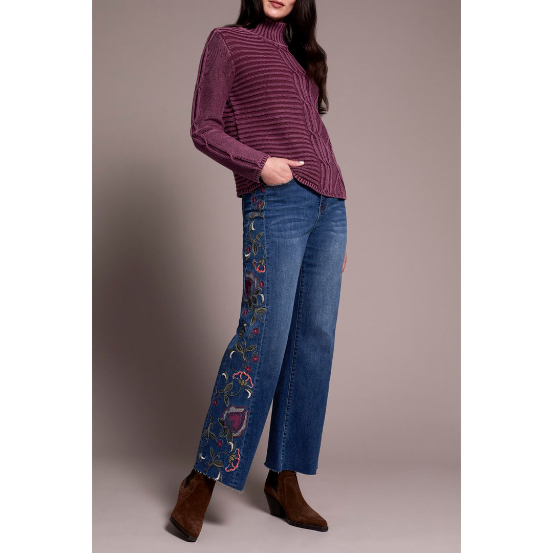 Vintage Washed Cable Knit Mock Neck Sweater