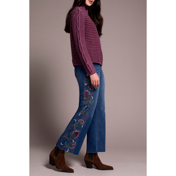 Vintage Washed Cable Knit Mock Neck Sweater