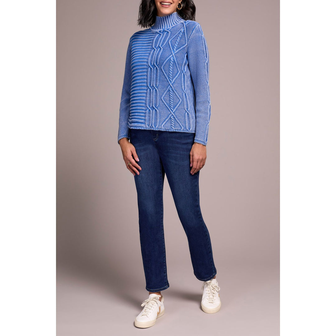 Vintage Washed Cable Knit Mock Neck Sweater