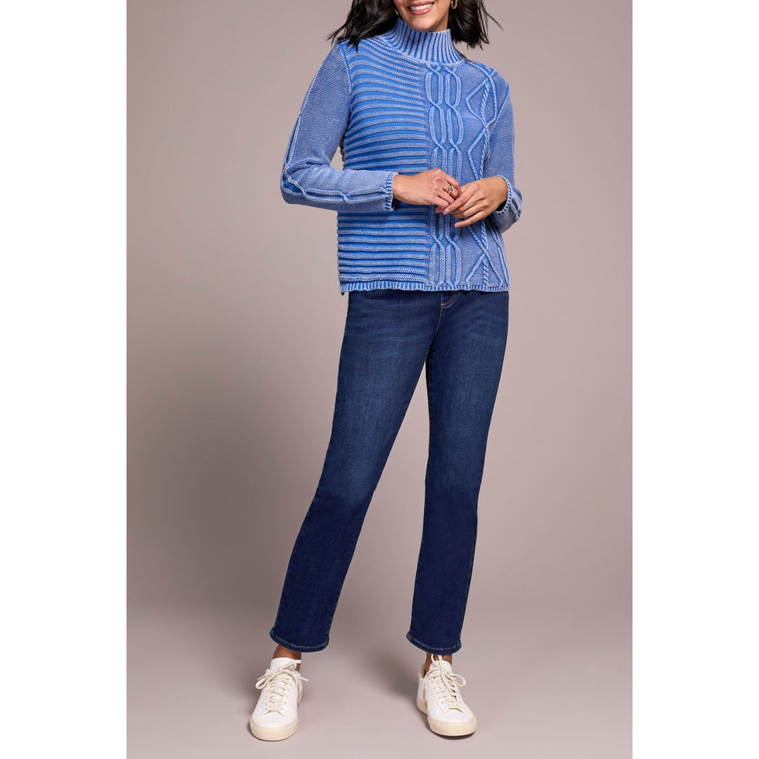 Vintage Washed Cable Knit Mock Neck Sweater