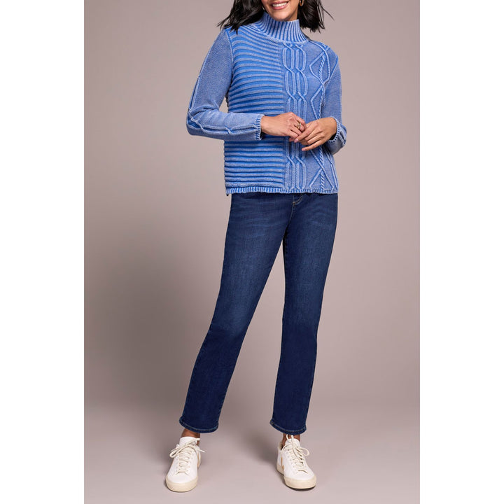 Vintage Washed Cable Knit Mock Neck Sweater