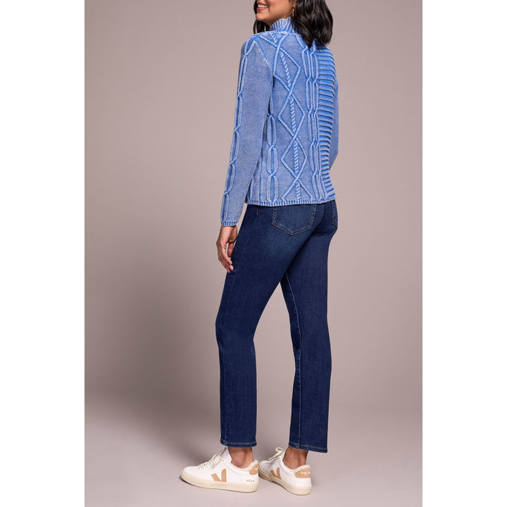 Vintage Washed Cable Knit Mock Neck Sweater