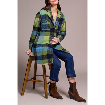 Knit Plaid Notch Collar Shacket