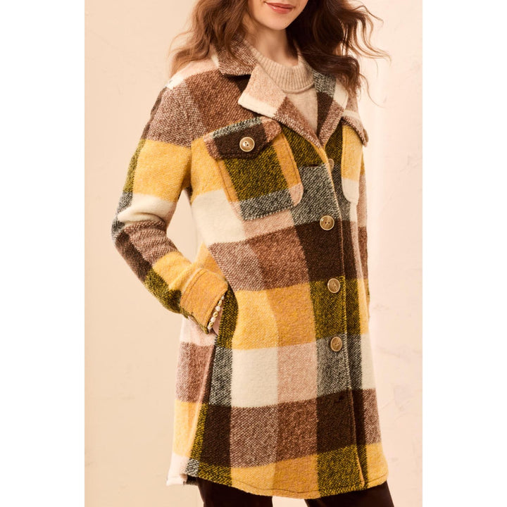 Knit Plaid Notch Collar Shacket