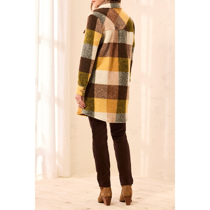 Knit Plaid Notch Collar Shacket