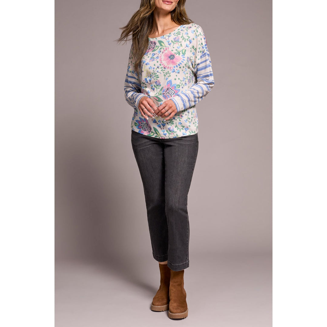 Top de punto con cuello redondo suave y difuso con estampado combinado