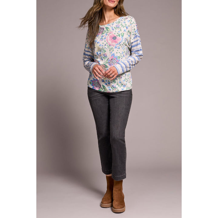 Top de punto con cuello redondo suave y difuso con estampado combinado