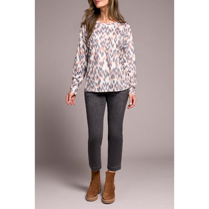 Top de punto con cuello redondo suave y difuso con estampado combinado