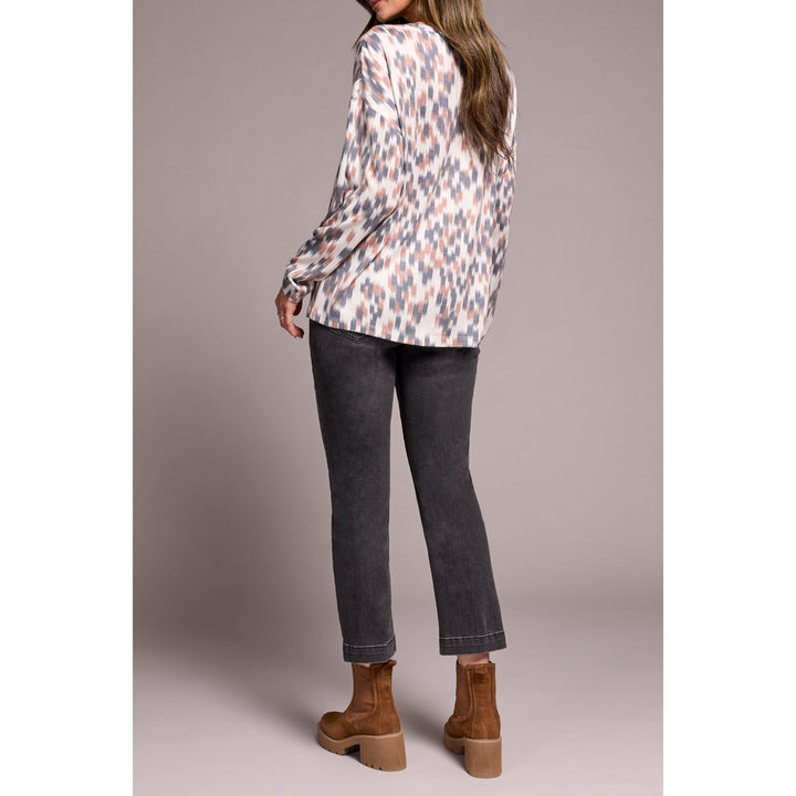 Top de punto con cuello redondo suave y difuso con estampado combinado