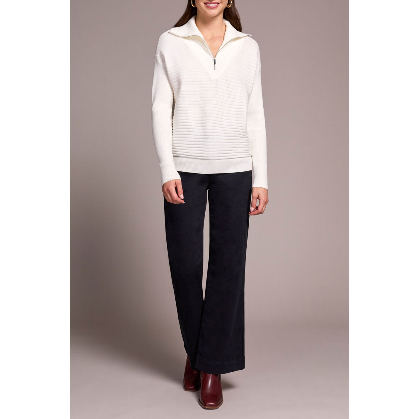 Zip Up V-Neck Sweater