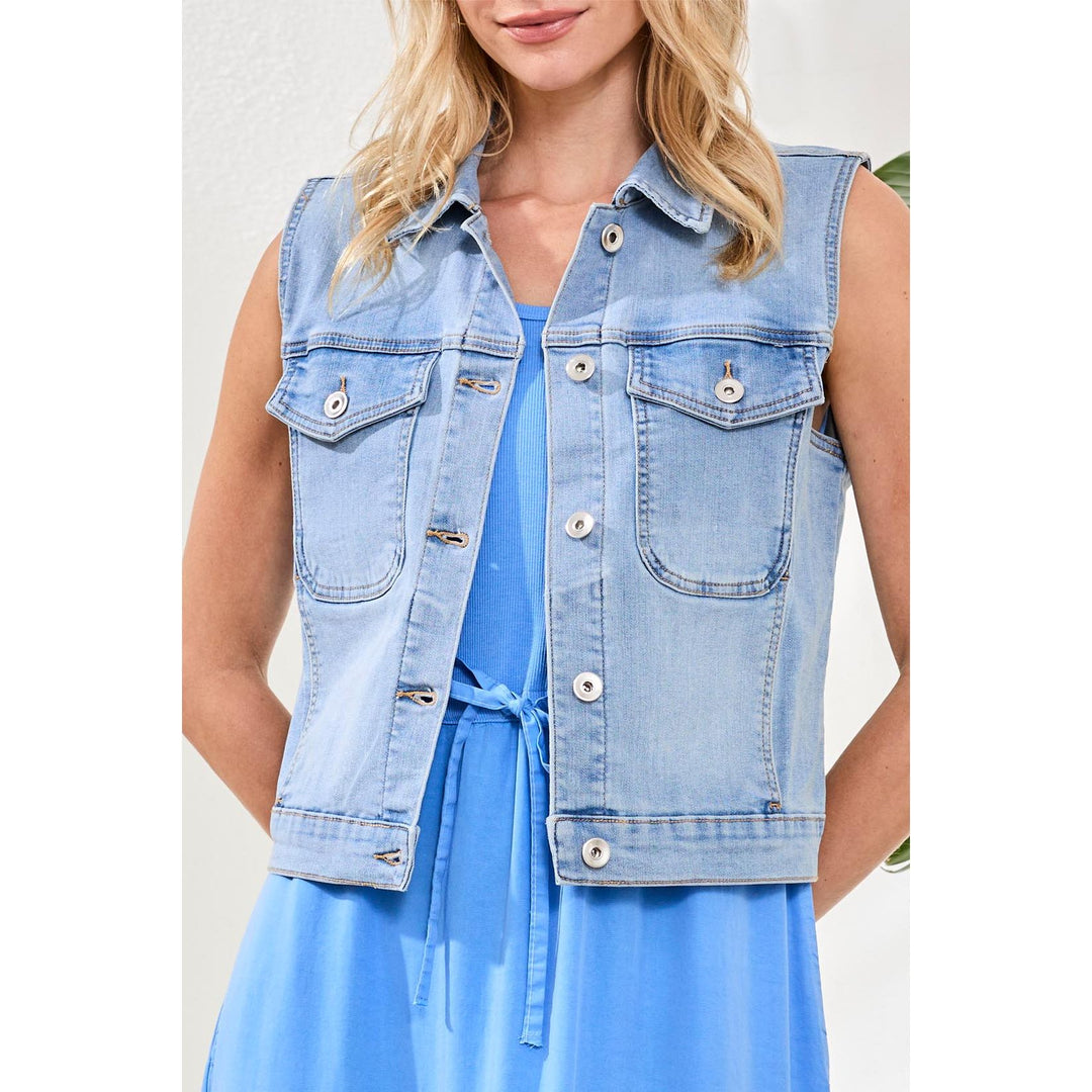 Comfort Stretch Sleeveless Denim Jacket With Pockets