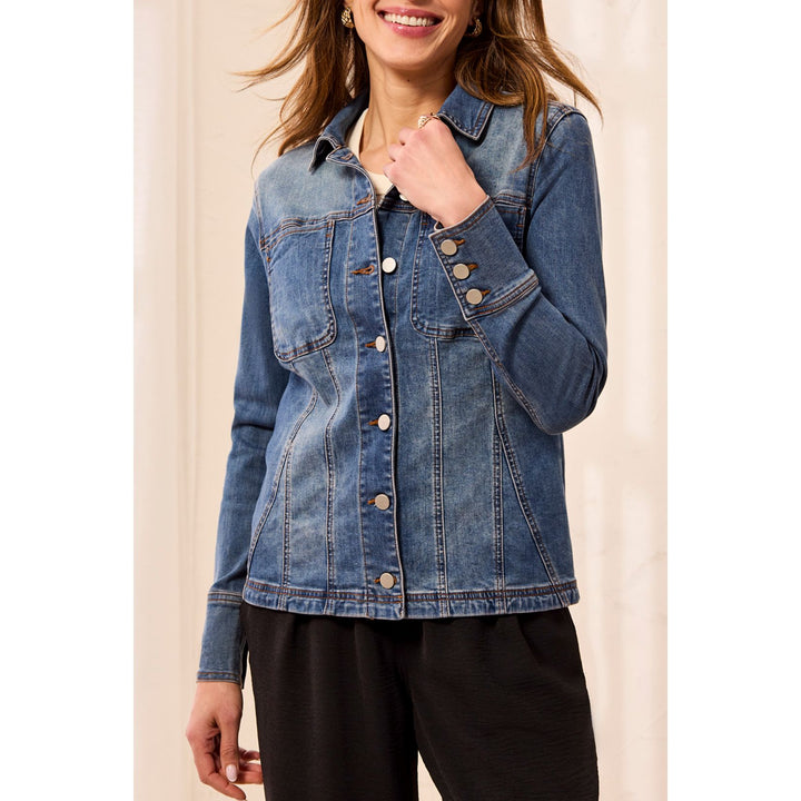 Embroidered Button Front Fitted Denim Jacket