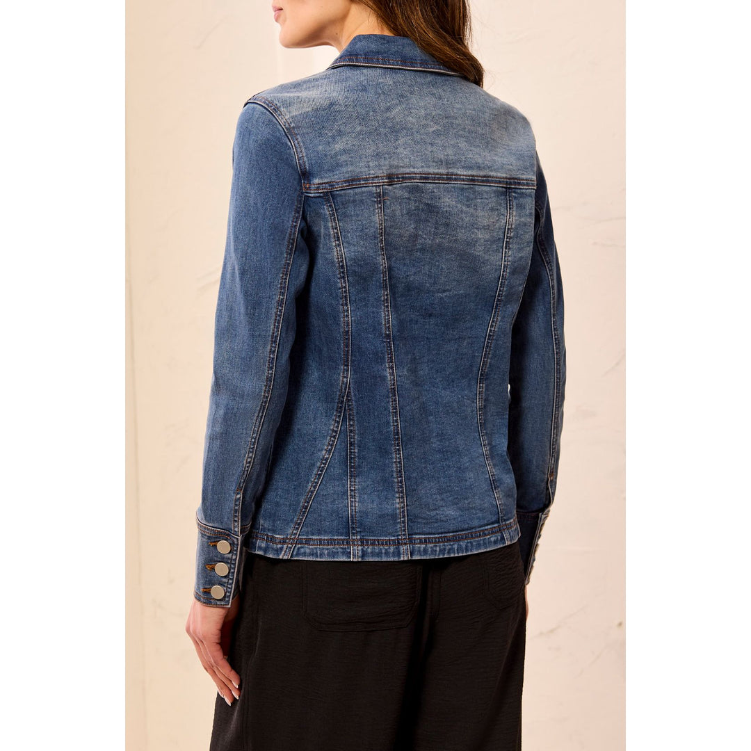 Embroidered Button Front Fitted Denim Jacket