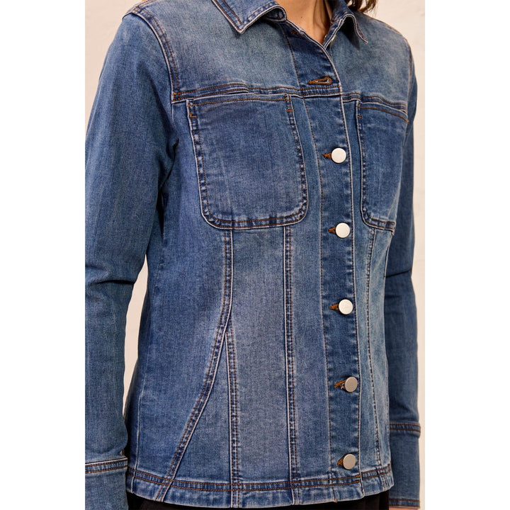Embroidered Button Front Fitted Denim Jacket