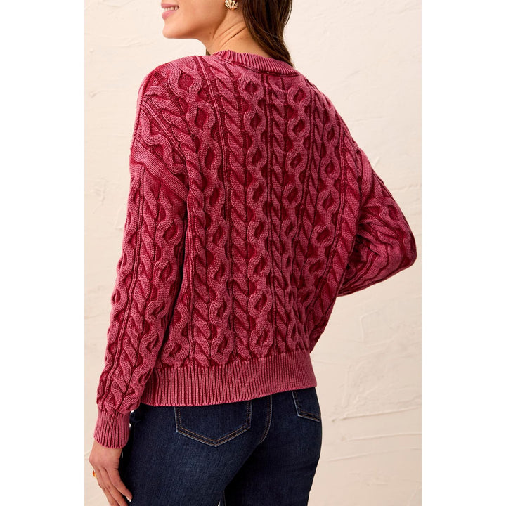 Cable Knit Special Wash Crew Neck Sweater