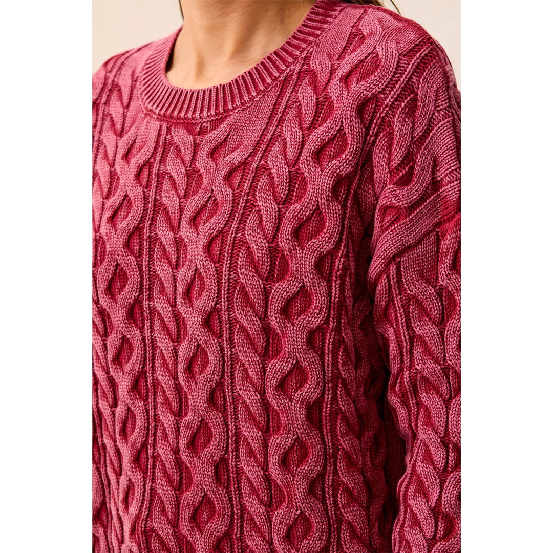 Cable Knit Special Wash Crew Neck Sweater