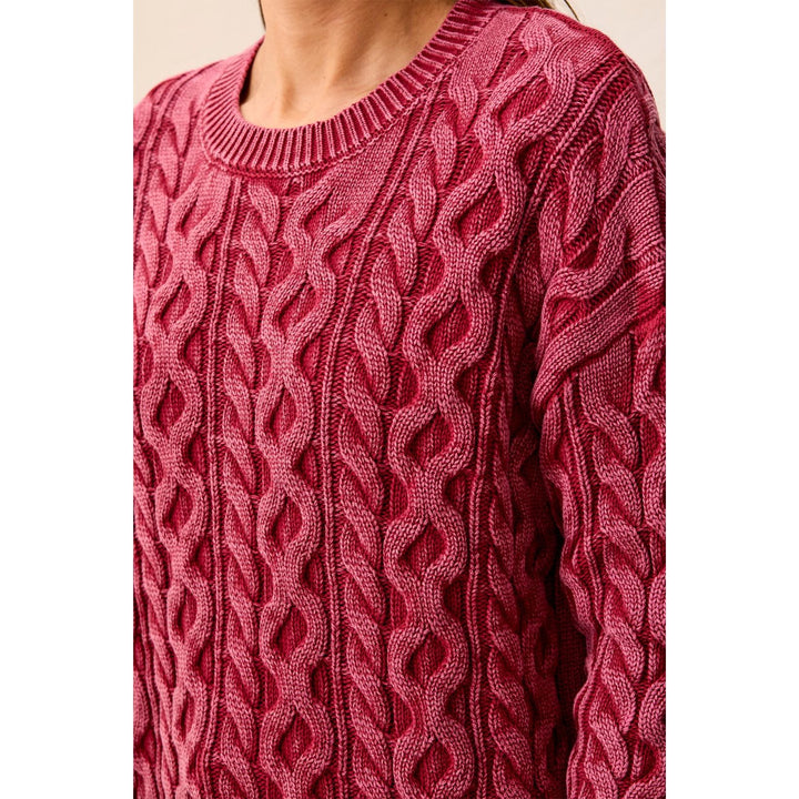 Cable Knit Special Wash Crew Neck Sweater