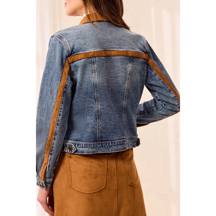 Zip Front Denim Jacket w/ Suede Trim