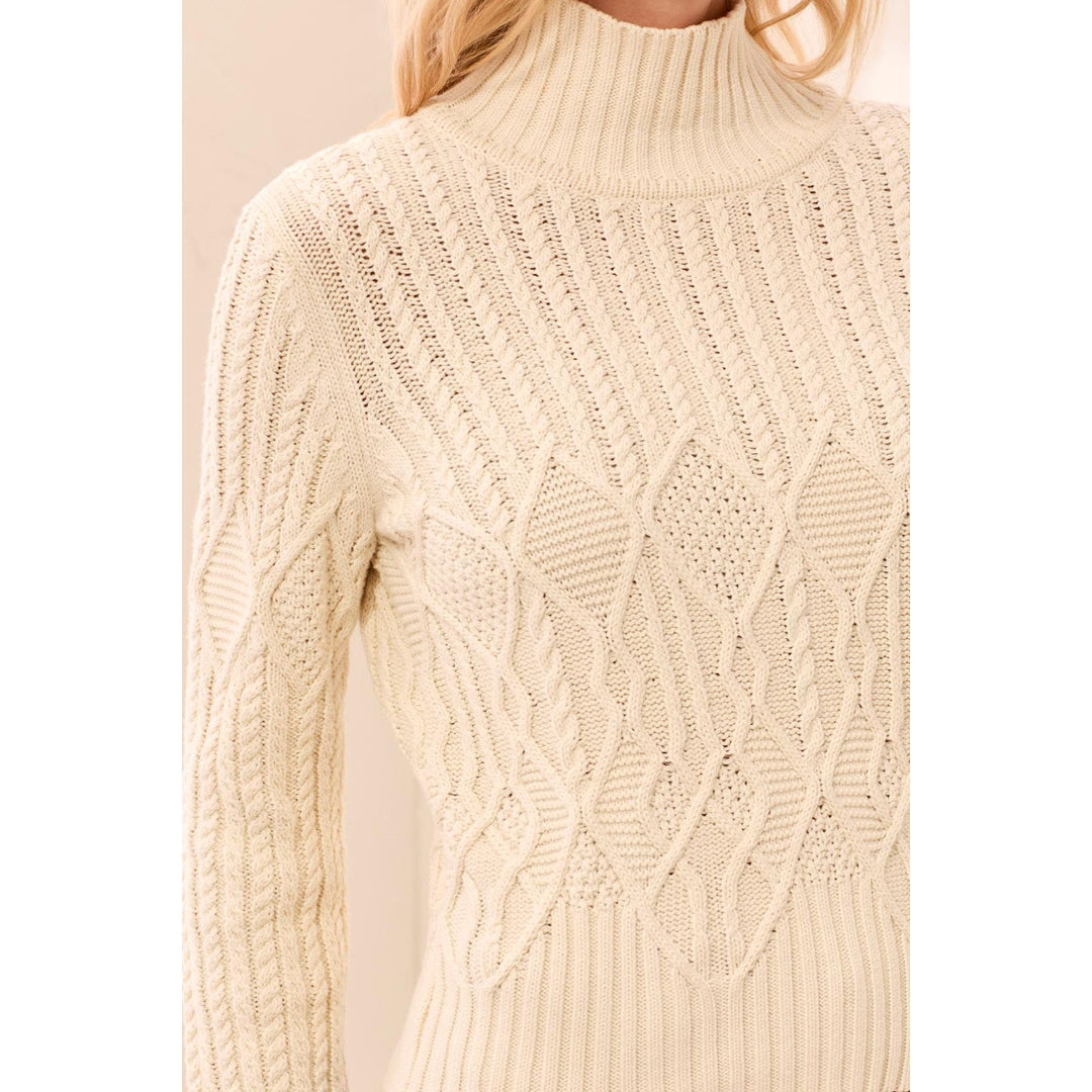 Cable Knit Mock Neck Special Wash Sweater