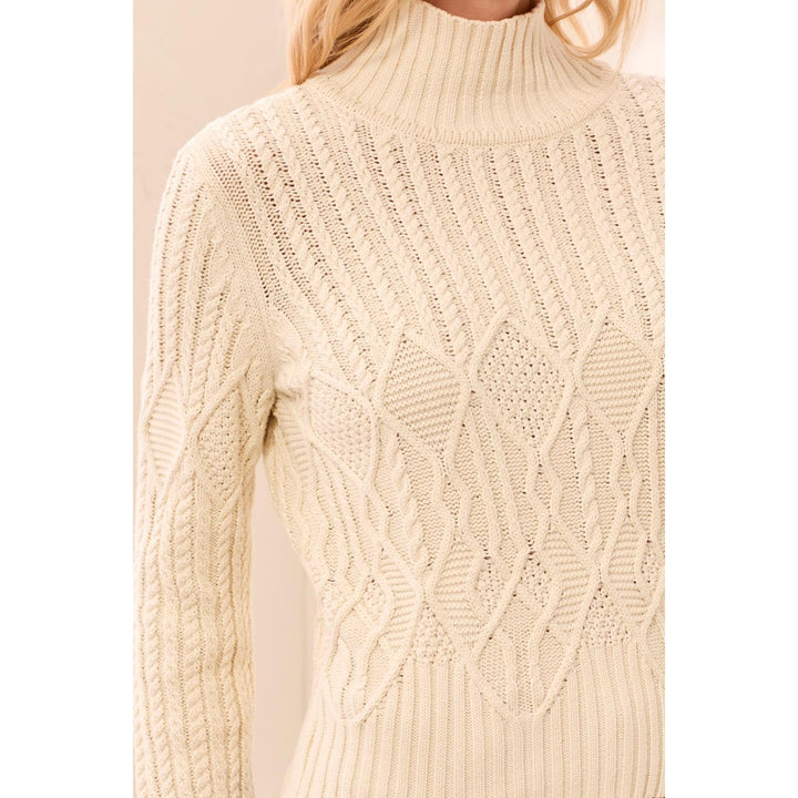 Cable Knit Mock Neck Special Wash Sweater