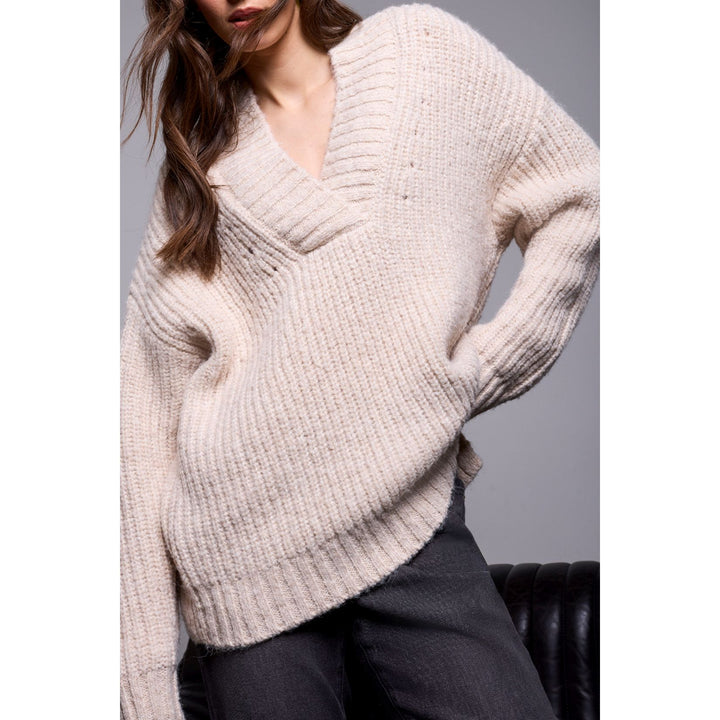 BLUE THREAD Oversized Chunky Ribbed Deep V-Neck Knit Sweater