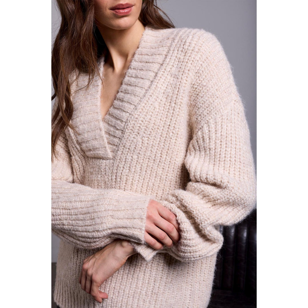 BLUE THREAD Oversized Chunky Ribbed Deep V-Neck Knit Sweater