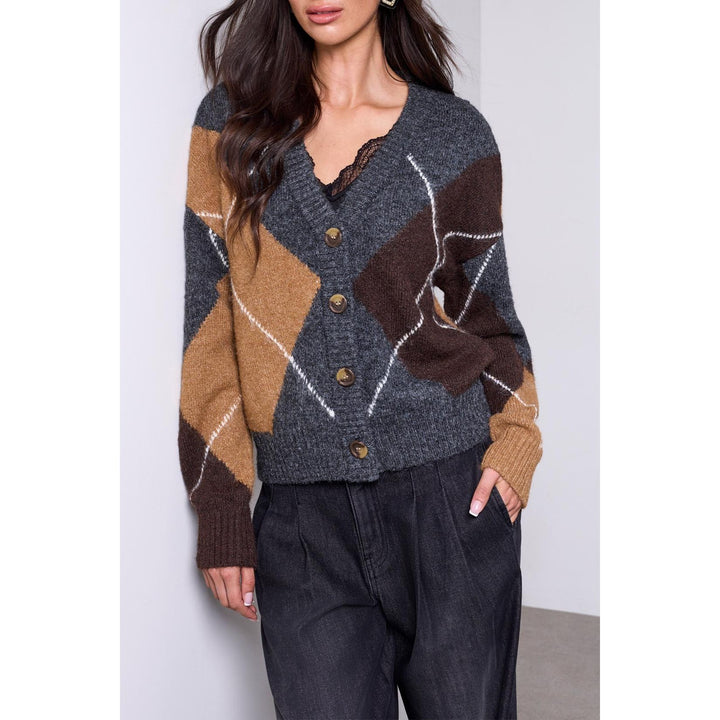 BLUE THREAD Diamond Pattern Button Front Knit Cardigan