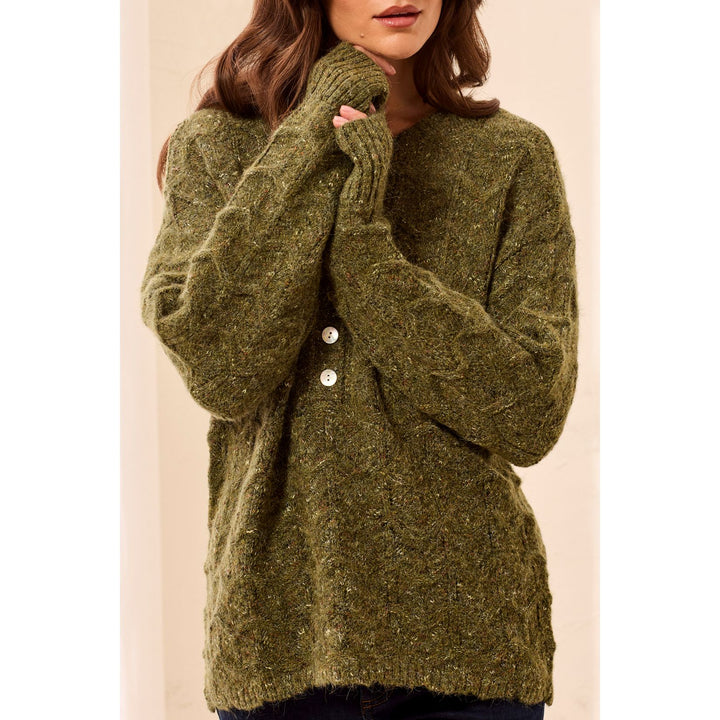 Soft Textured Scallop Hem Henley Sweater