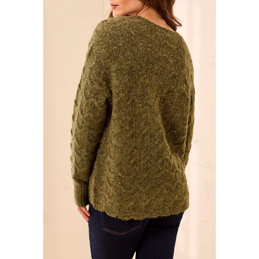 Soft Textured Scallop Hem Henley Sweater
