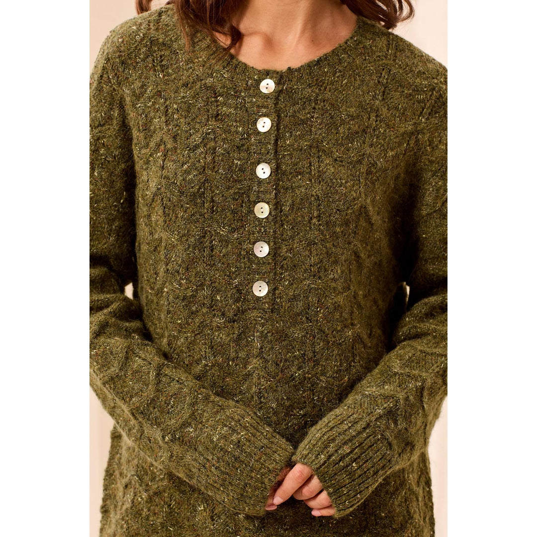 Soft Textured Scallop Hem Henley Sweater