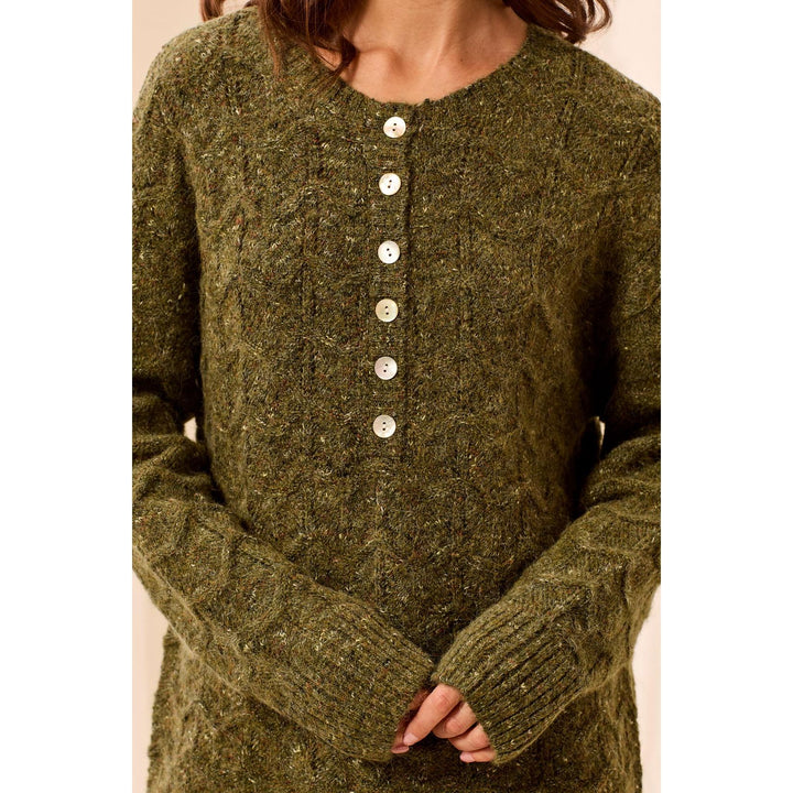 Soft Textured Scallop Hem Henley Sweater