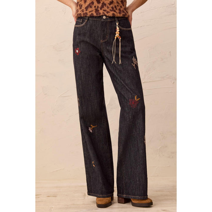 Audrey Embroidered Wide Denim w/ Charm