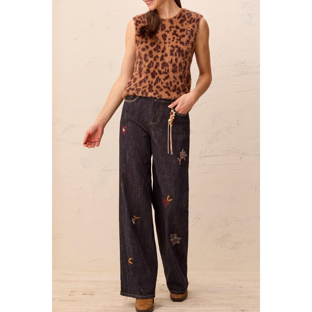 Audrey Embroidered Wide Denim w/ Charm