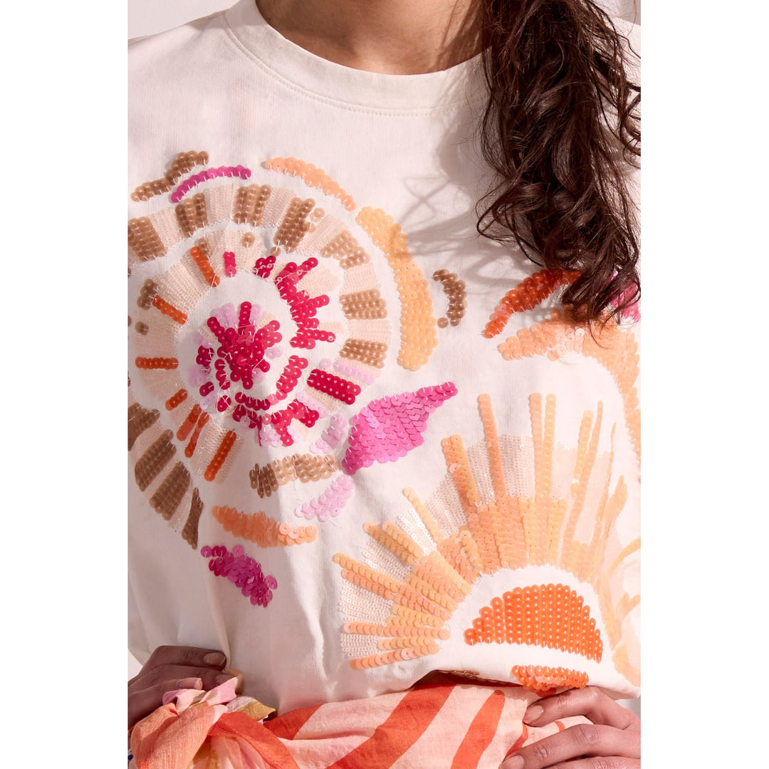 Sequin Appliqué Dolman Sleeve Crew Neck Tee