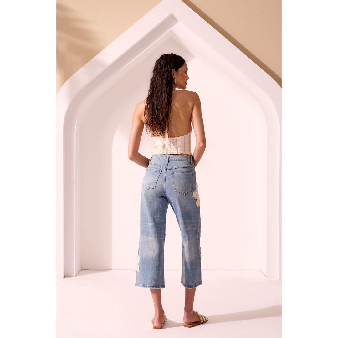 Audrey Crochet Applique Wide Leg Crop Jean