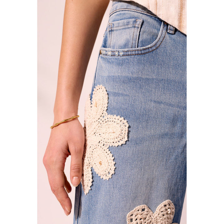 Audrey Crochet Applique Wide Leg Crop Jean