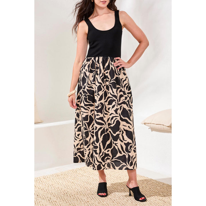 Sleeveless Mixed-Media Twofer Maxi Dress