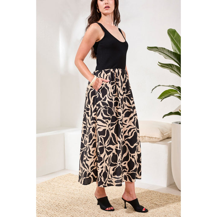 Sleeveless Mixed-Media Twofer Maxi Dress