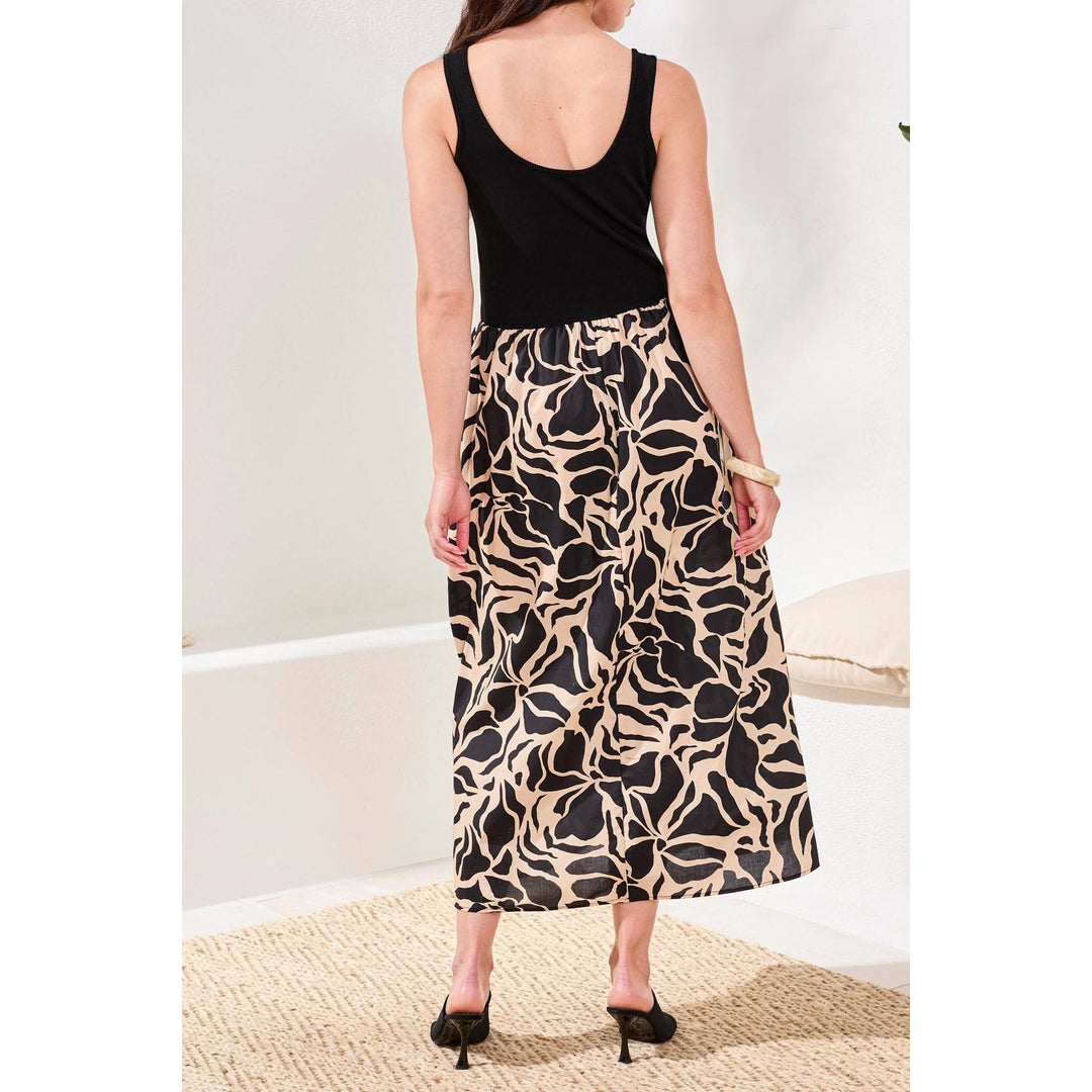 Sleeveless Mixed-Media Twofer Maxi Dress