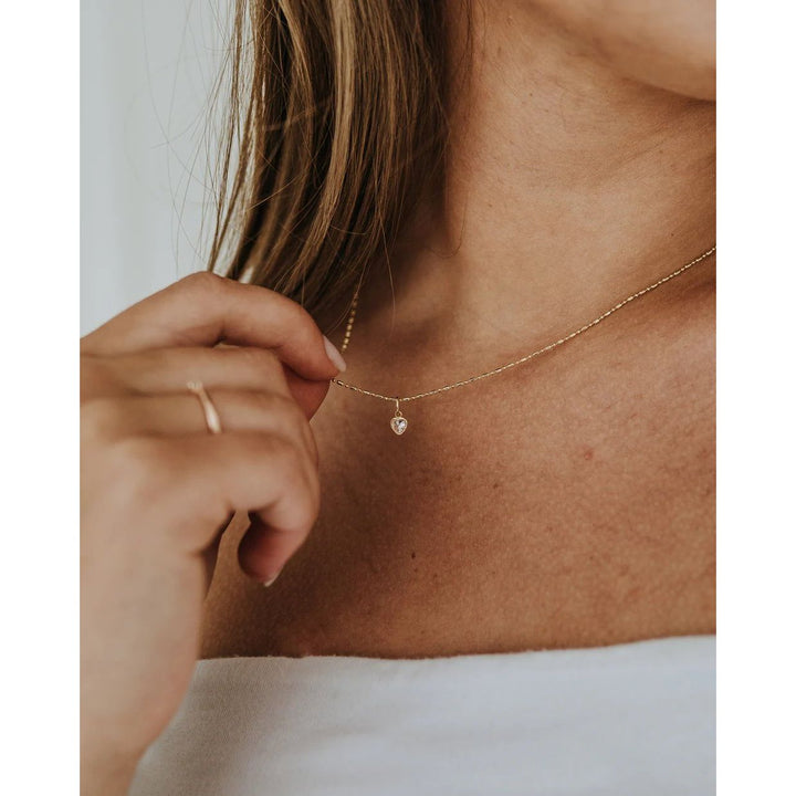 A Little Love Cubic Heart &amp; Ball Bar Chain Necklace