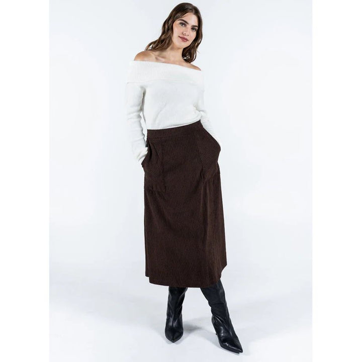 Corduroy A-Line Midi Skirt
