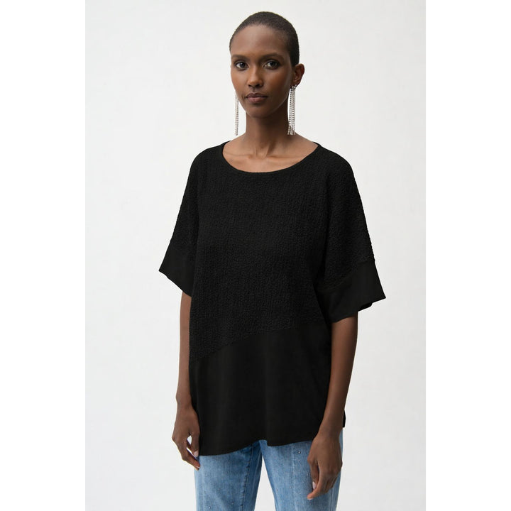 Seersucker + Silky Knit Asymmetrical Top