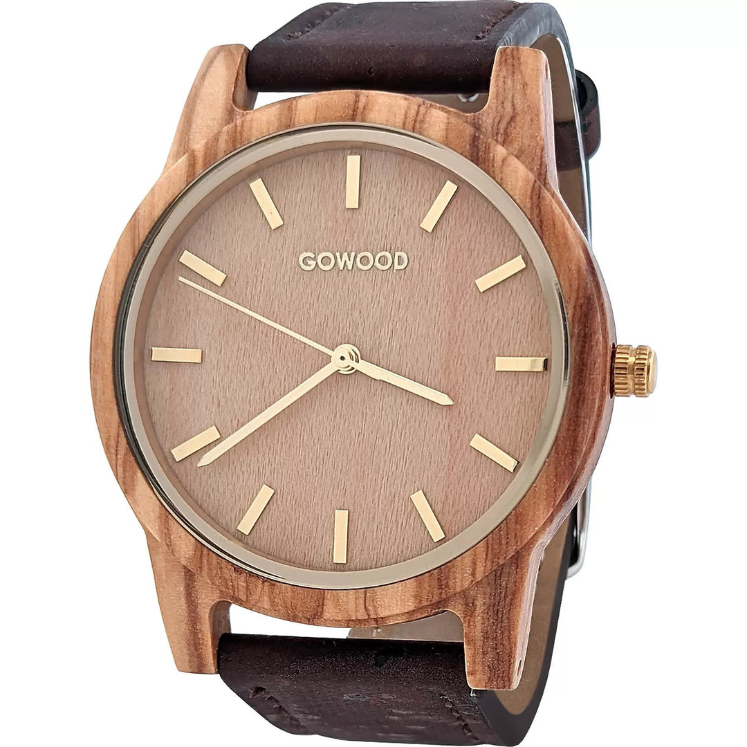 GOWOOD Olive Wood Watch with a natural cork strap