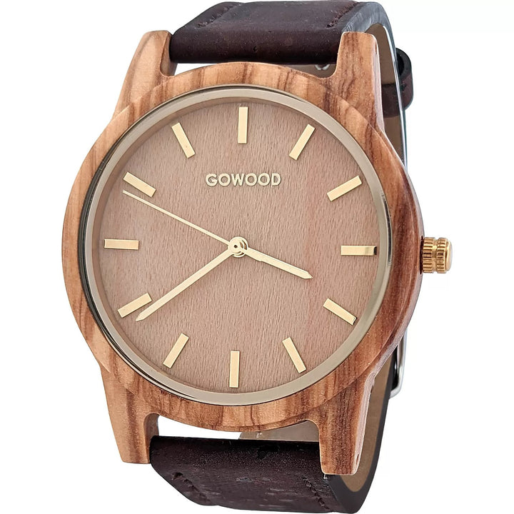 GOWOOD Olive Wood Watch with a natural cork strap