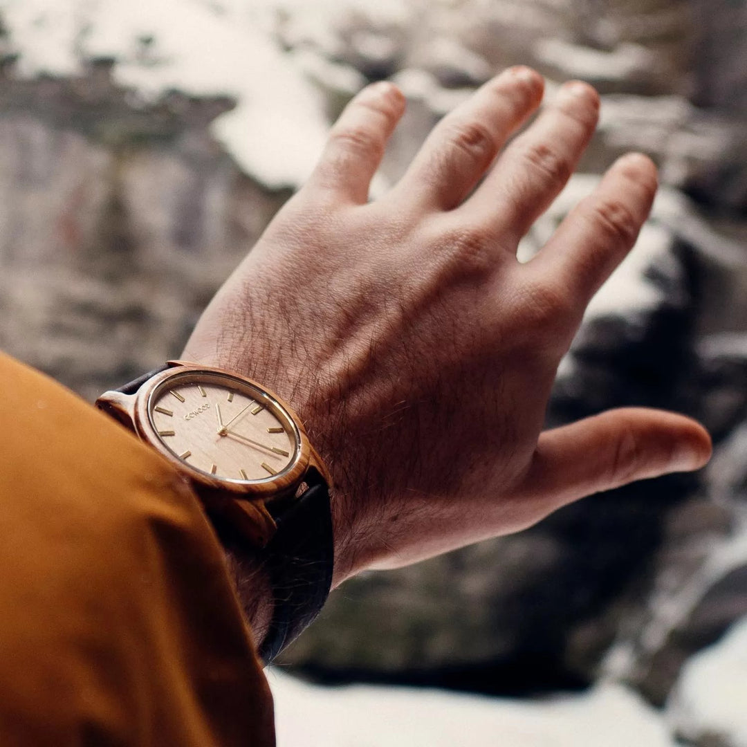 GOWOOD Olive Wood Watch worn on the wrist