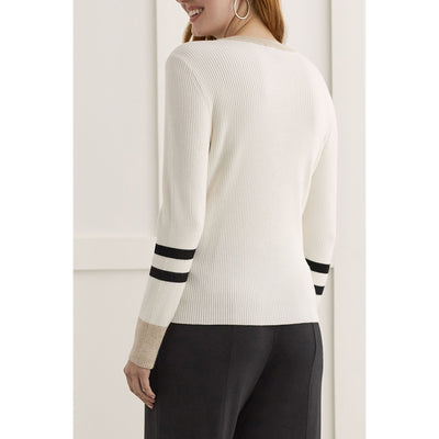 Striped Sleeve Henley Sweater