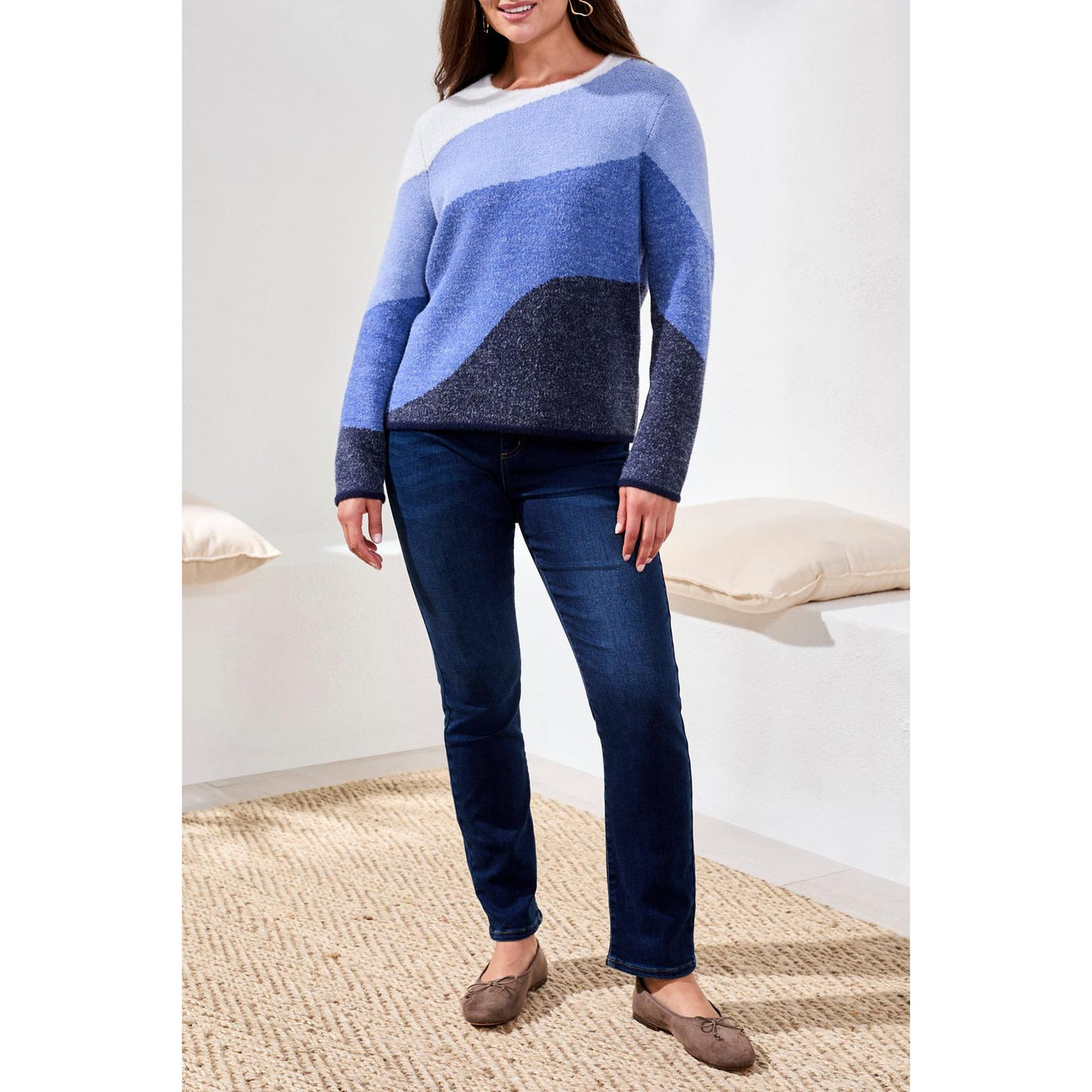 Pull ras du cou en tricot double pelucheux