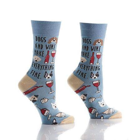 Women's Crew Sock, Dogs & Wine