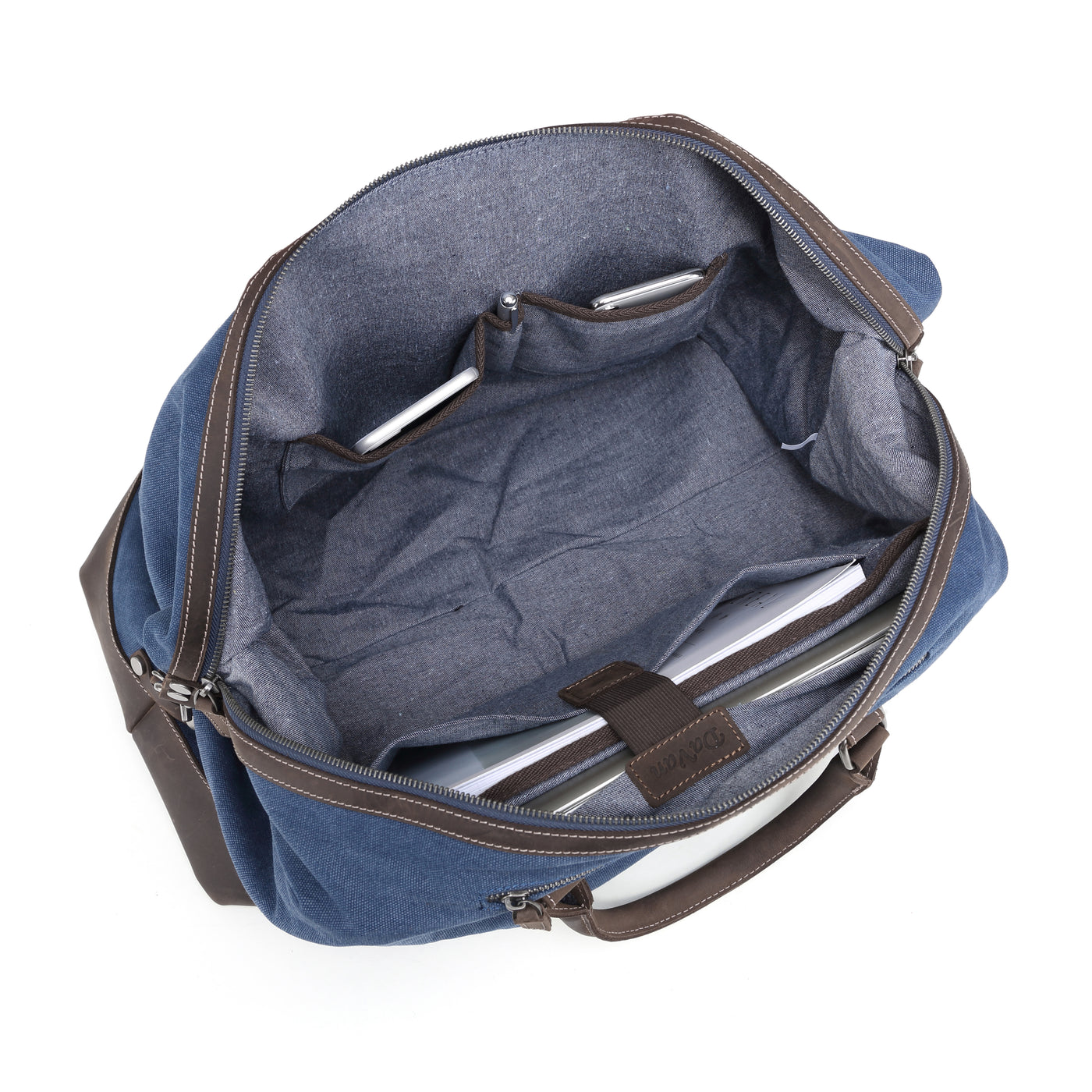 Bolsa de lona con ribete de piel
